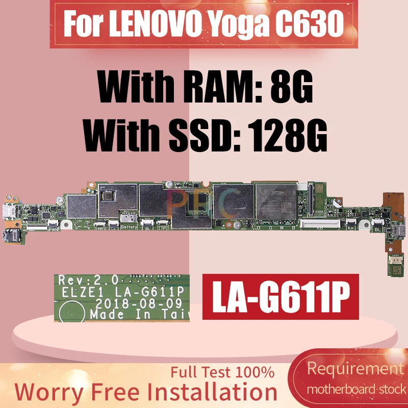 Für lenovo yoga c630 laptop motherboard LA-G611P ram 8g ssd 128g notebook mainboard