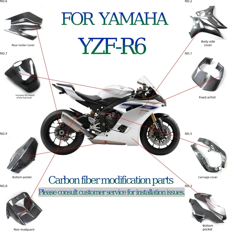 Full Set 3K Dry Carbon Fiber Fairing for Yamaha R6 2018-2022 Motorcycle Bodywork Cowling Kit Gloss Black Scratch-Proof Durable
