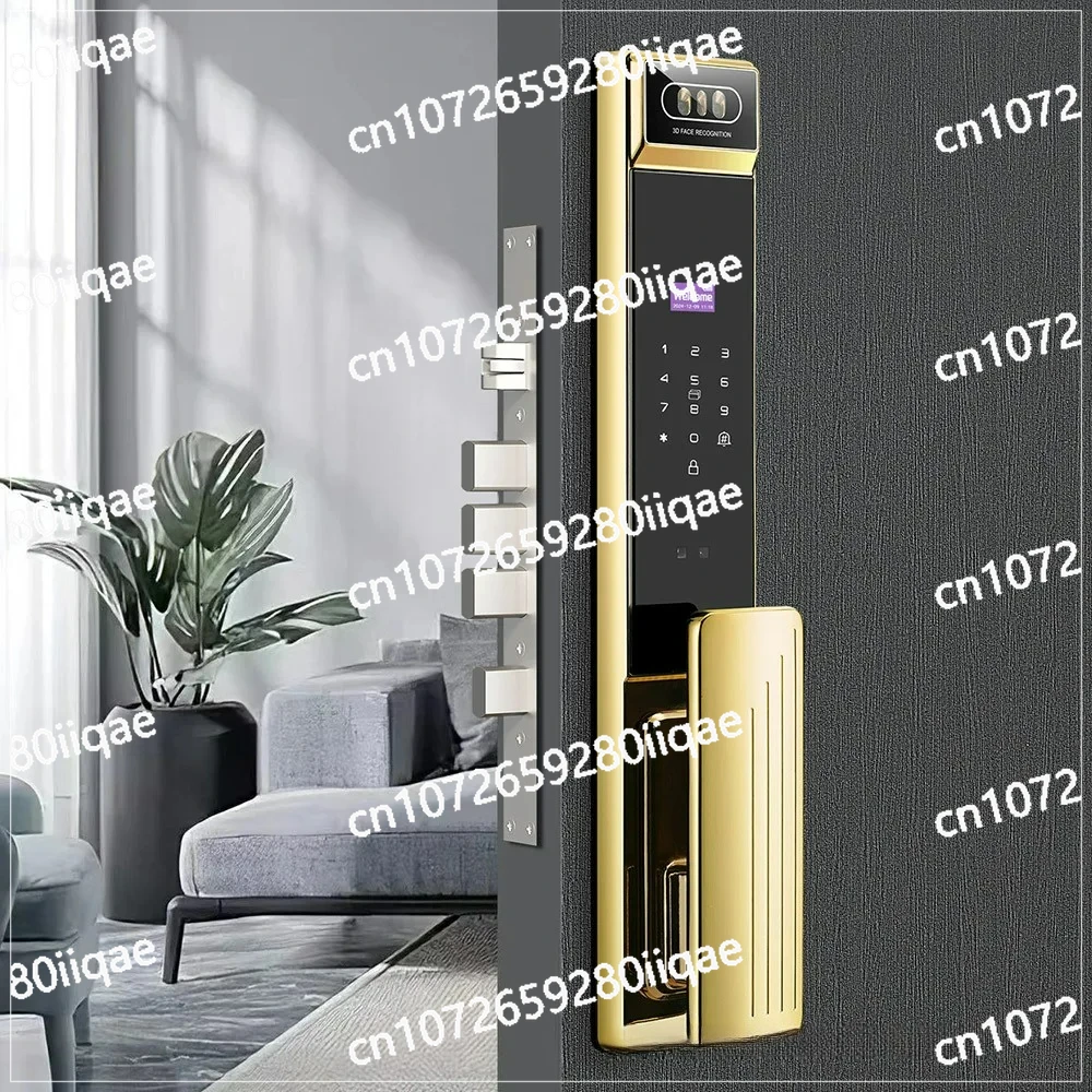 High Security Automatic Pull Push 3D Face Recognition Digital Lock Fingerprint Rfid Golden Smart Door Lock with Camera for Home