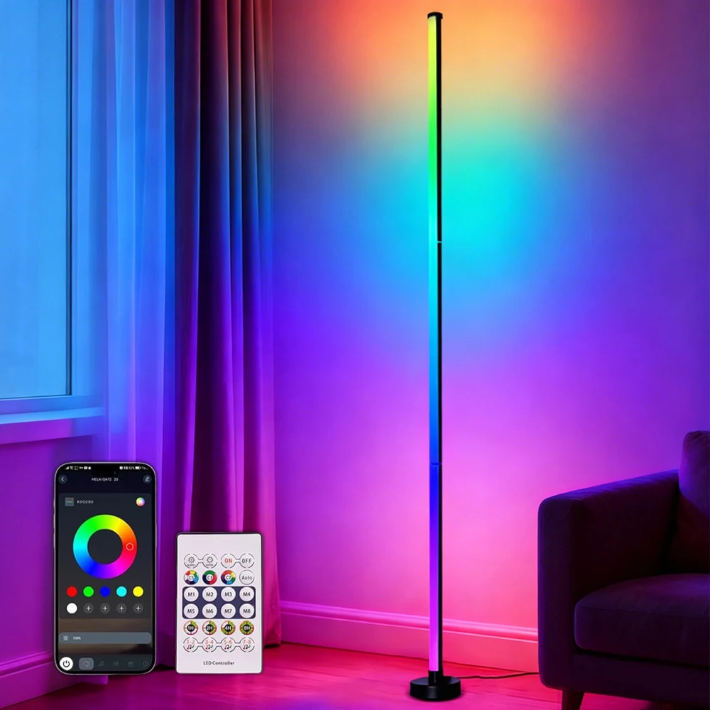 Smart RGB LED Corner Floor Lamp with APP & Remote Control Music Sync Light with Timer Setting for LivingRoom Bedroom Gaming Room
