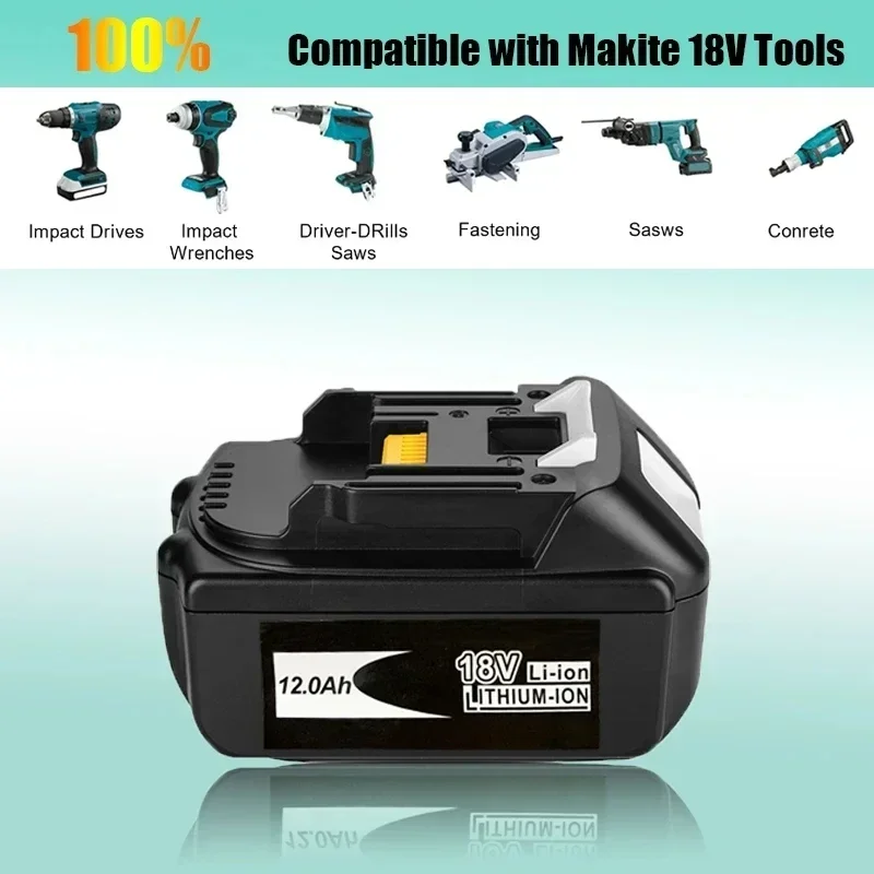 100% Original Makita Rechargeable Power Tool Battery, Replaceable LED Lithium-ion, 12.0 Ah 18V LXT BL1860B BL1860BL1850 BL1830