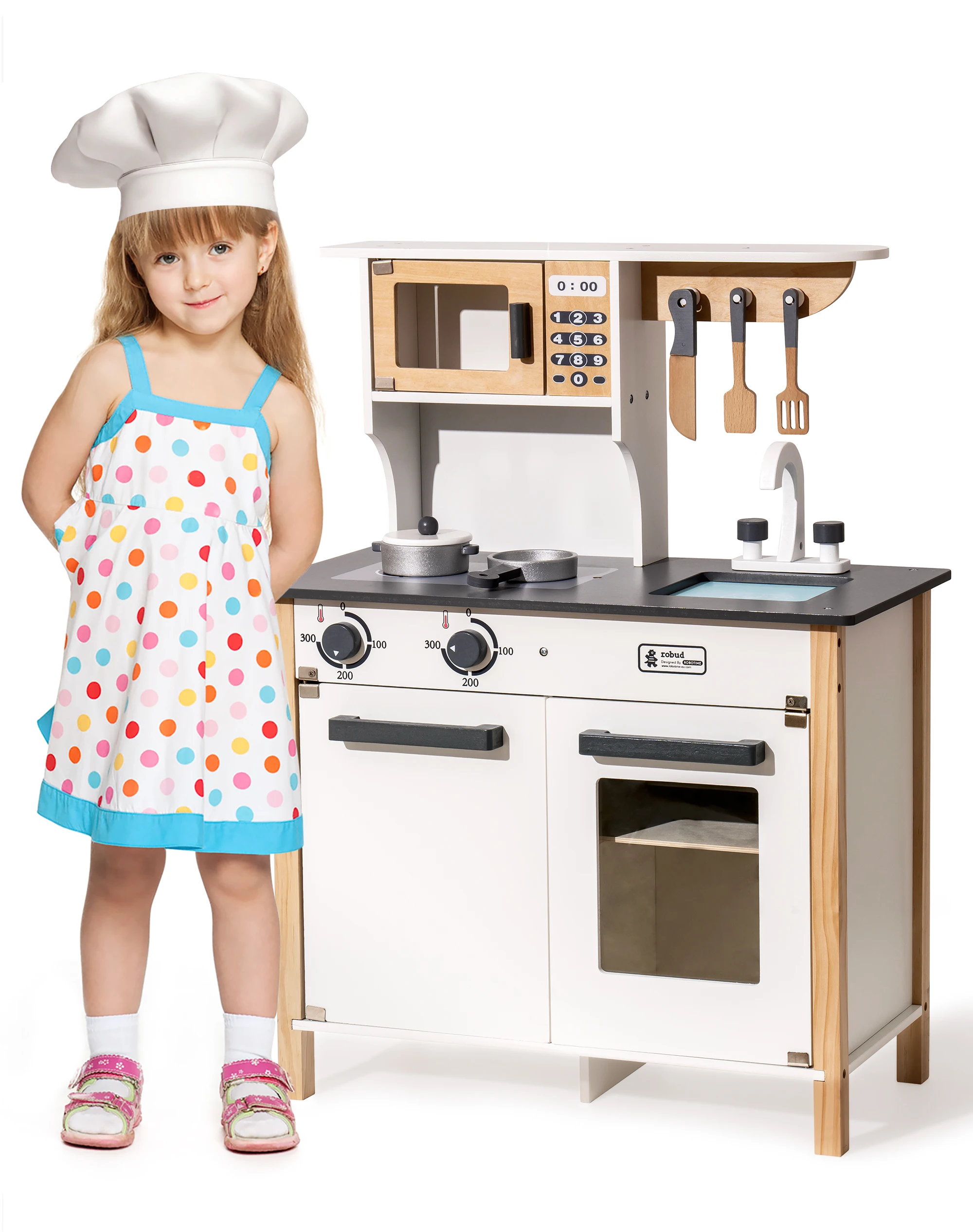 Ensemble de jeu de cuisine en bois pour enfants, cadeaux pour le nouvel an, Noël et anniversaire, blanc