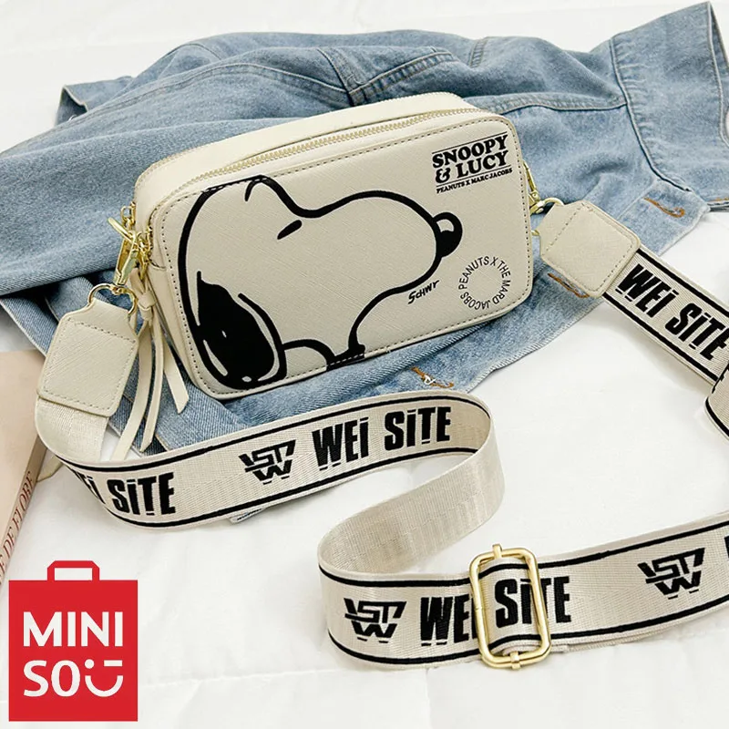 MINISO Snoopy Bag Casual Camera Small Square Bag Fashion Women\'S Shoulder Bag Cartoon Printed Crossbody Bag Mobile Phone Bag