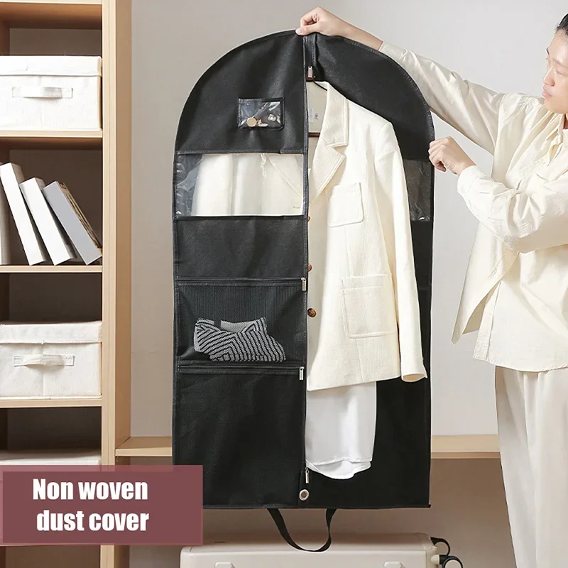 Portable Hanging Garment Bag Clothing Dust Cover Travel Garment Bag with Mesh Pockets Closet Clothes Dustproof Storage Protector