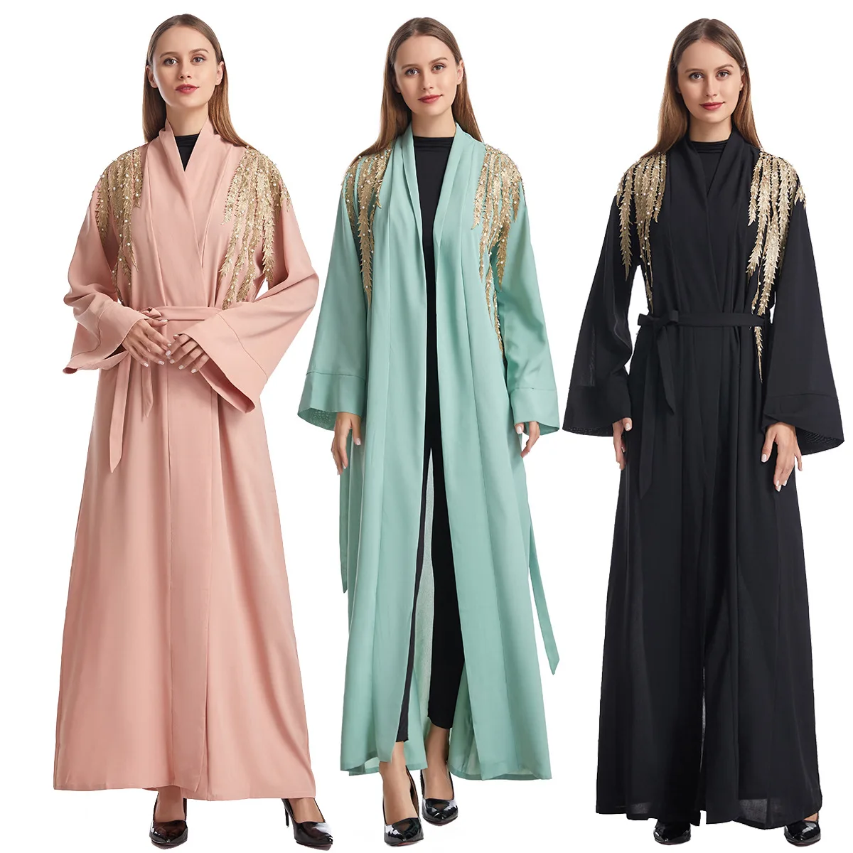 

Eid 2024 Ramadan Beaded Abayas for Women Dubai Kimono Cardigan Muslim Dress Islam Jalabiya Turkey Robe Saudi Arabic Prayer Abaya