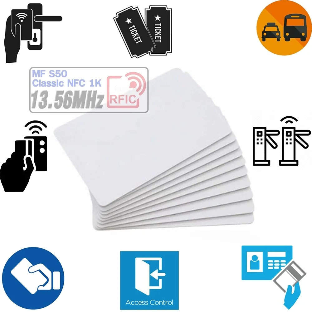 5pcs 13.56 mhz RFID IC Cards High Frequency MF Classic 1K S50 White Proximity Card For Access Control Door Lock Time Attendance