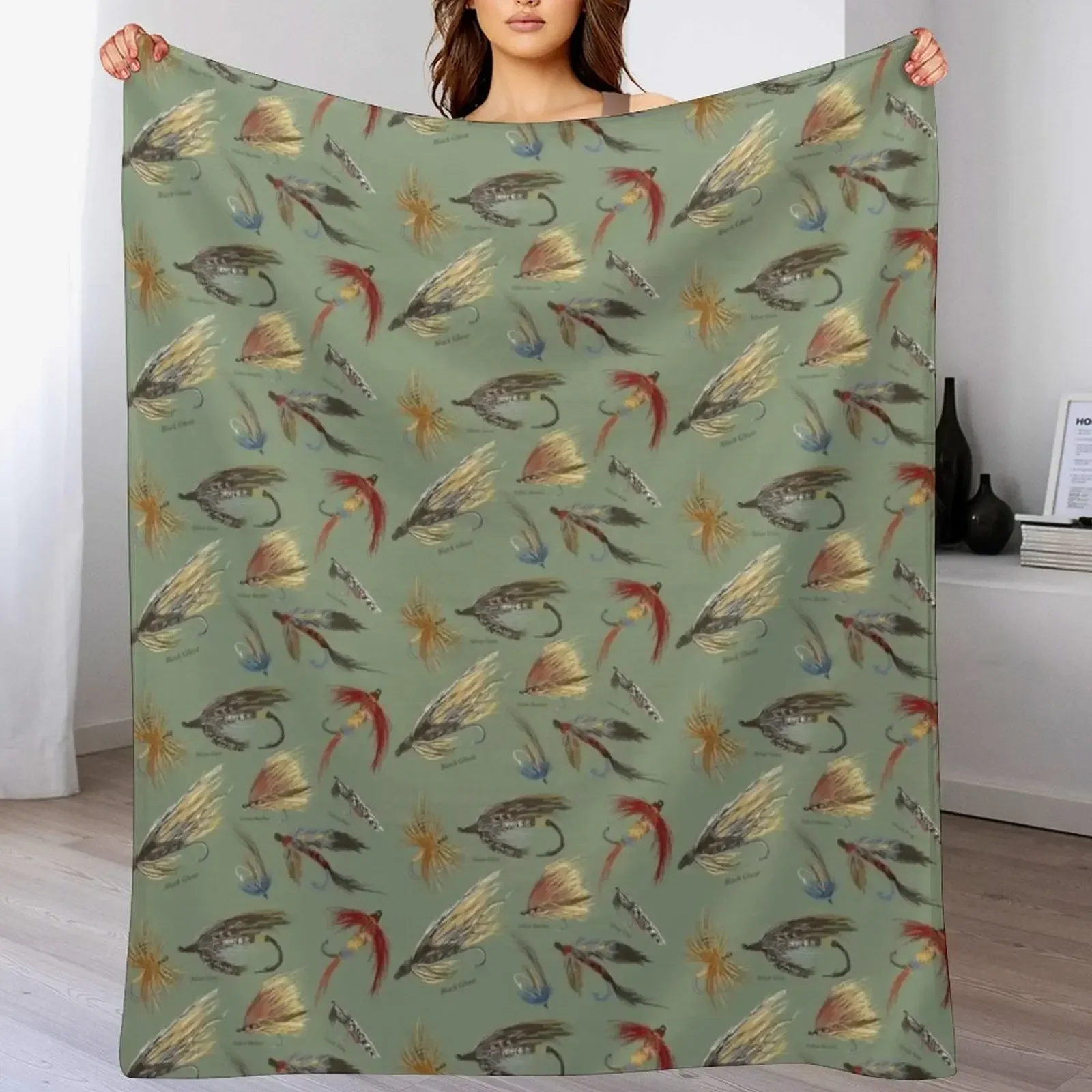 

Fly Fishing with Hand Tied flies! Throw Blanket Multi-Purpose Soft Plaid Flannel Fabric Hairys Blankets