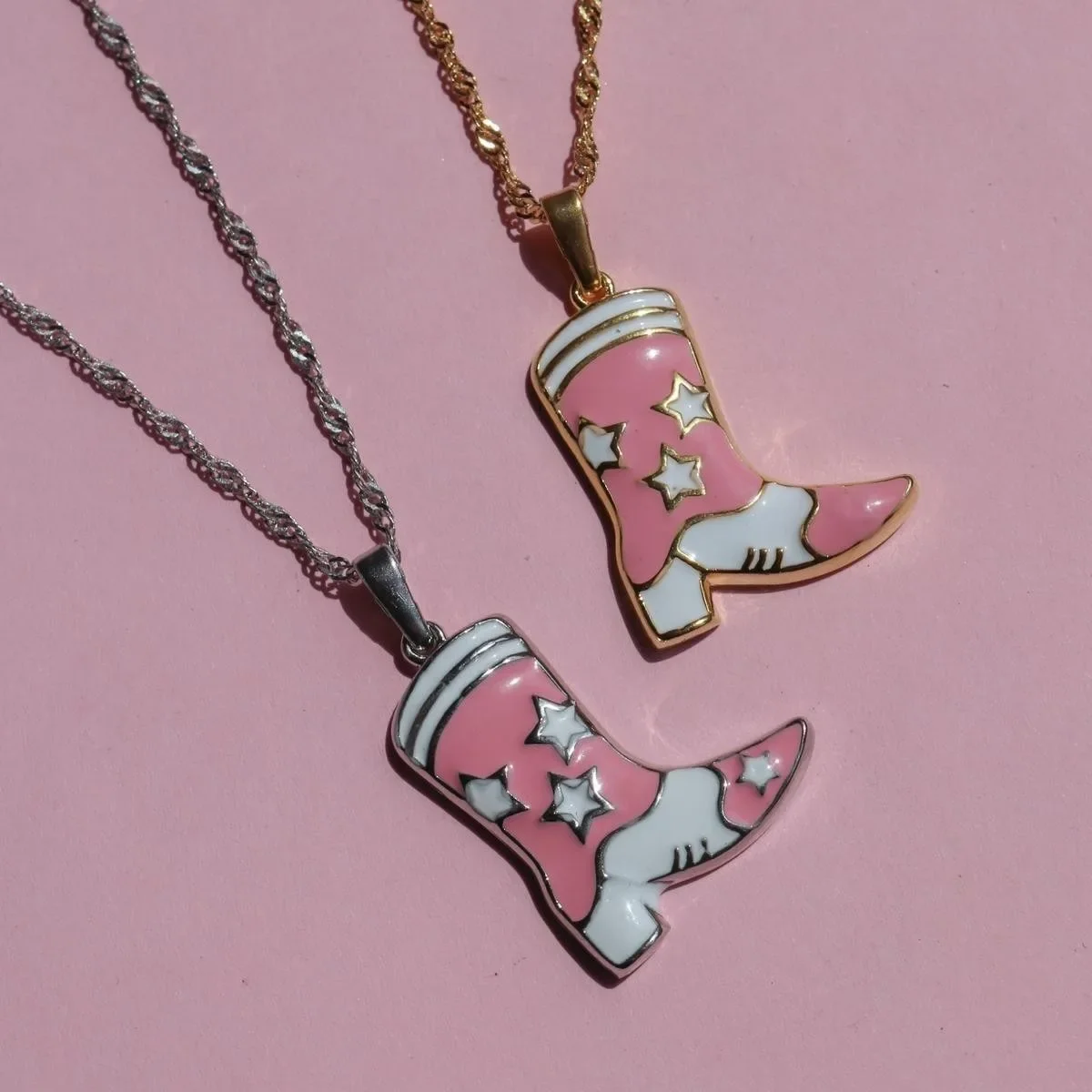 Europe and America West Cowboy Pink Drip Glue Cowboy Hat, Cowboy Boots Earrings UNISEX High End Punk Party Jewelry Necklace