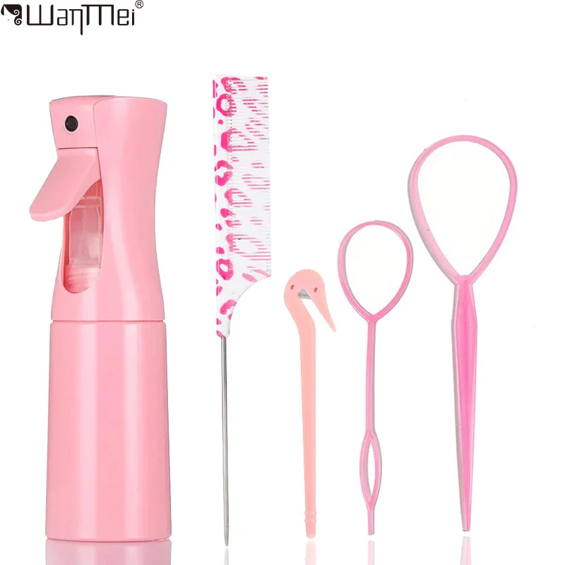 Kit d'outils de coiffure : Flacon pulvérisateur continu, Peigne à queue de rat, Coupe-cheveux, Boucleur de cheveux, Outil à tresses, Outil à queue de cheval Topsy