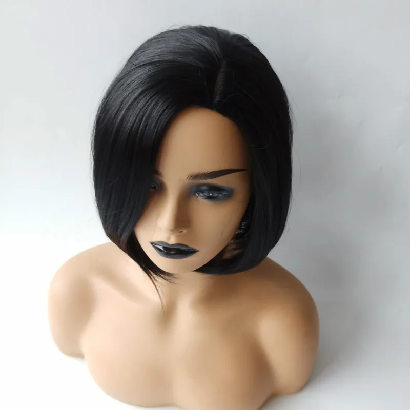 European and American synthetic wig for women with short hair, side split short wig for women with short straight hair