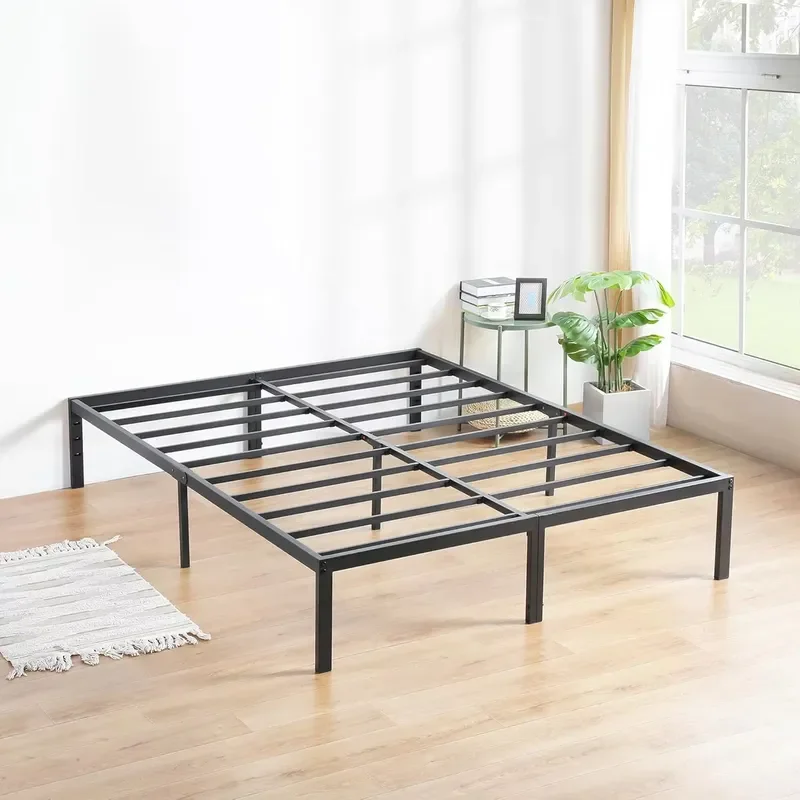 Foldable Modern Platform Bed Frame Heavy Duty Steel Slat Support Anti Skid Noiseless Mattress Base Easy Assembly Max Load