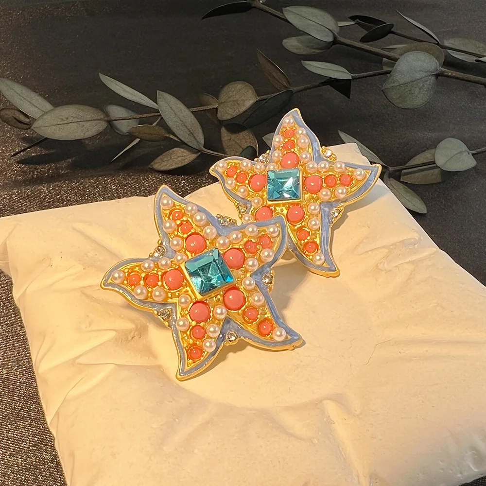 DIY accessories Vintage orange starfish plated real gold electroplated 925 silver needle court style premium star marking stud e
