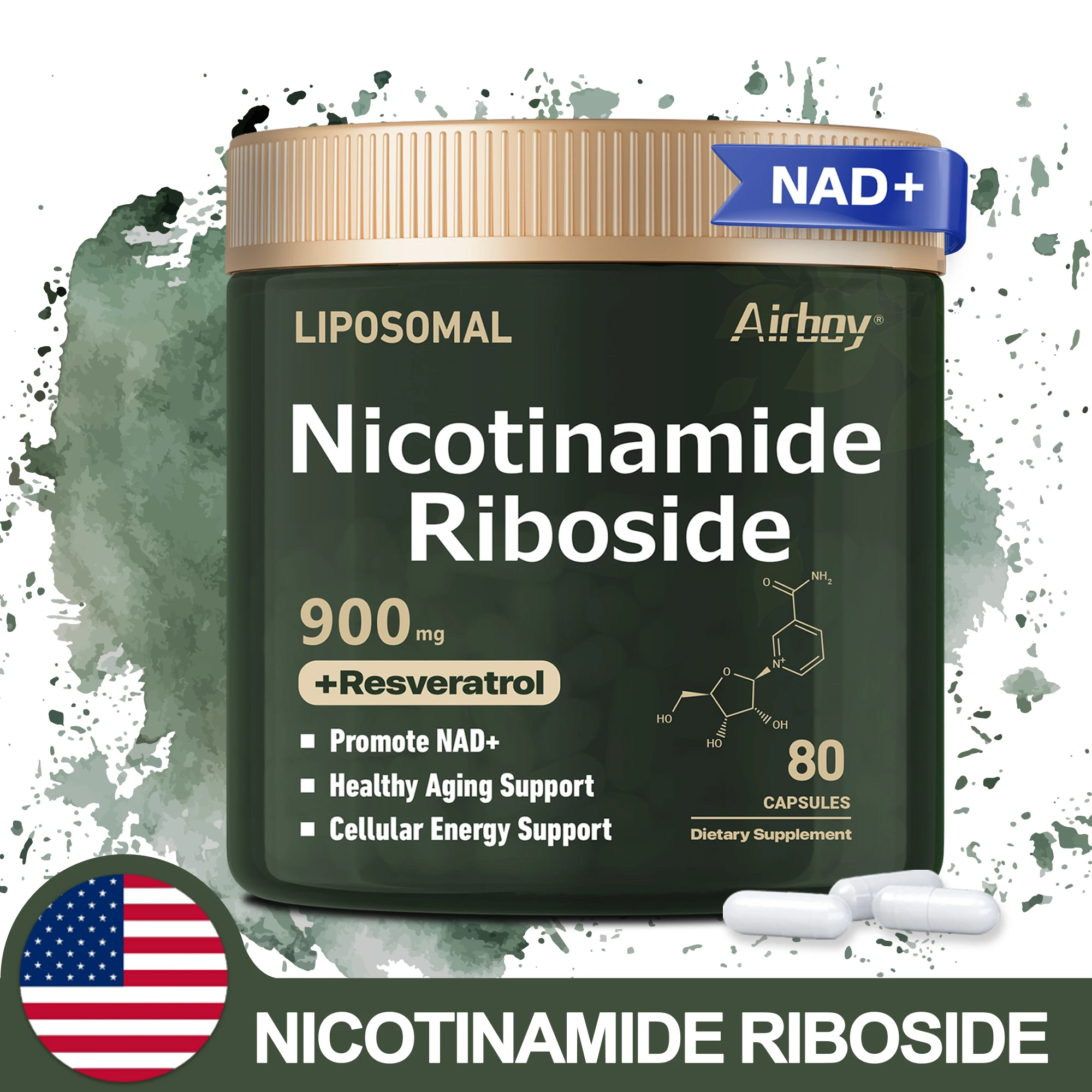 Nerve Protection, Delay Aging, Protect Blood Vessels NAD+ Supplement - Liposomal Nicotinamide Riboside 900mg, Resveratrol