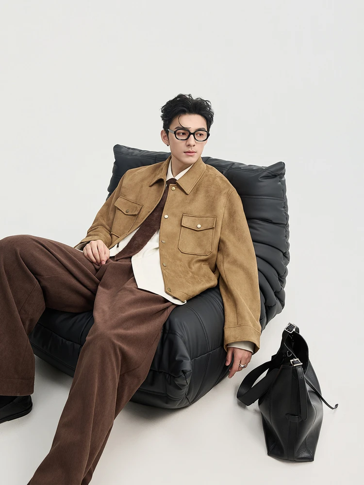 Spring and Autumn New Men's Jacket, Retro Suede Like Short Casual Fashion Top Jacket