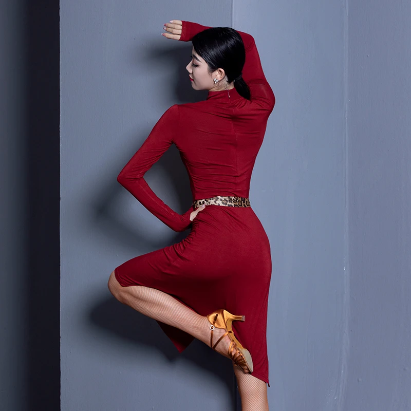 Latin Dance Dress For Women Adult Standing Neck Cheongsam With Side Split Design Practice Dress Chacha Rumba Latin Wear DN16384