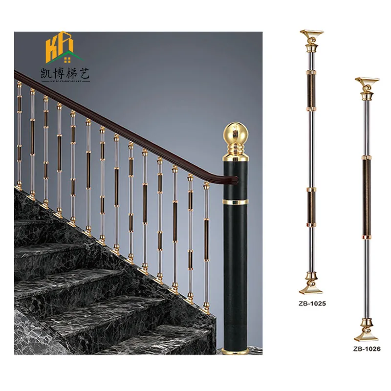 custom.indoor stair system stainless steel column and tempered glass railing stair metal railing handrail