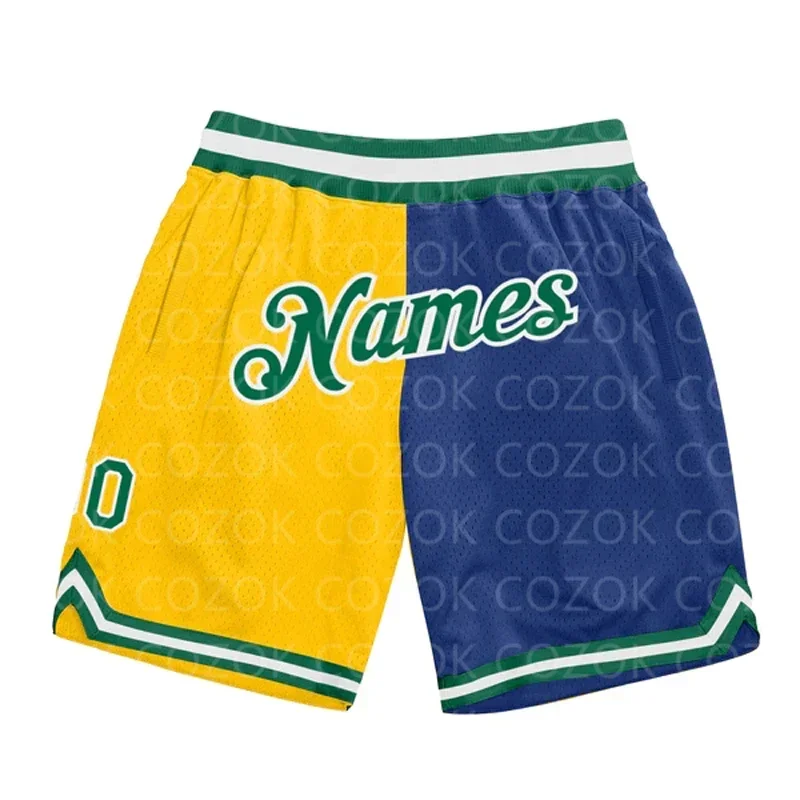 Pantalones cortos de baloncesto auténticos con empalme amarillo personalizado, pantalones cortos con estampado 3D para hombre, pantalones cortos de playa de secado rápido con tu nombre para mamá