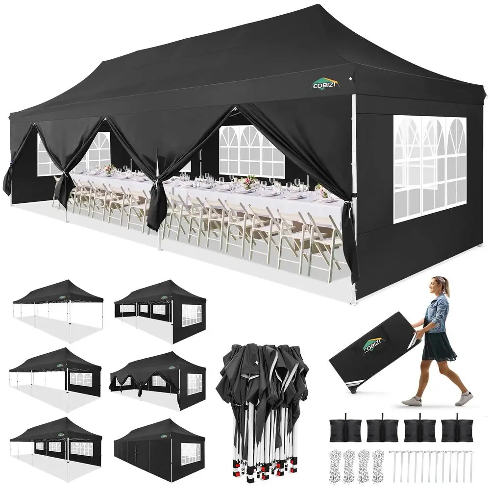 10x30 Pop up Canopy Tent for Parties, Roller Bag,8 Walls,4 Sandbags