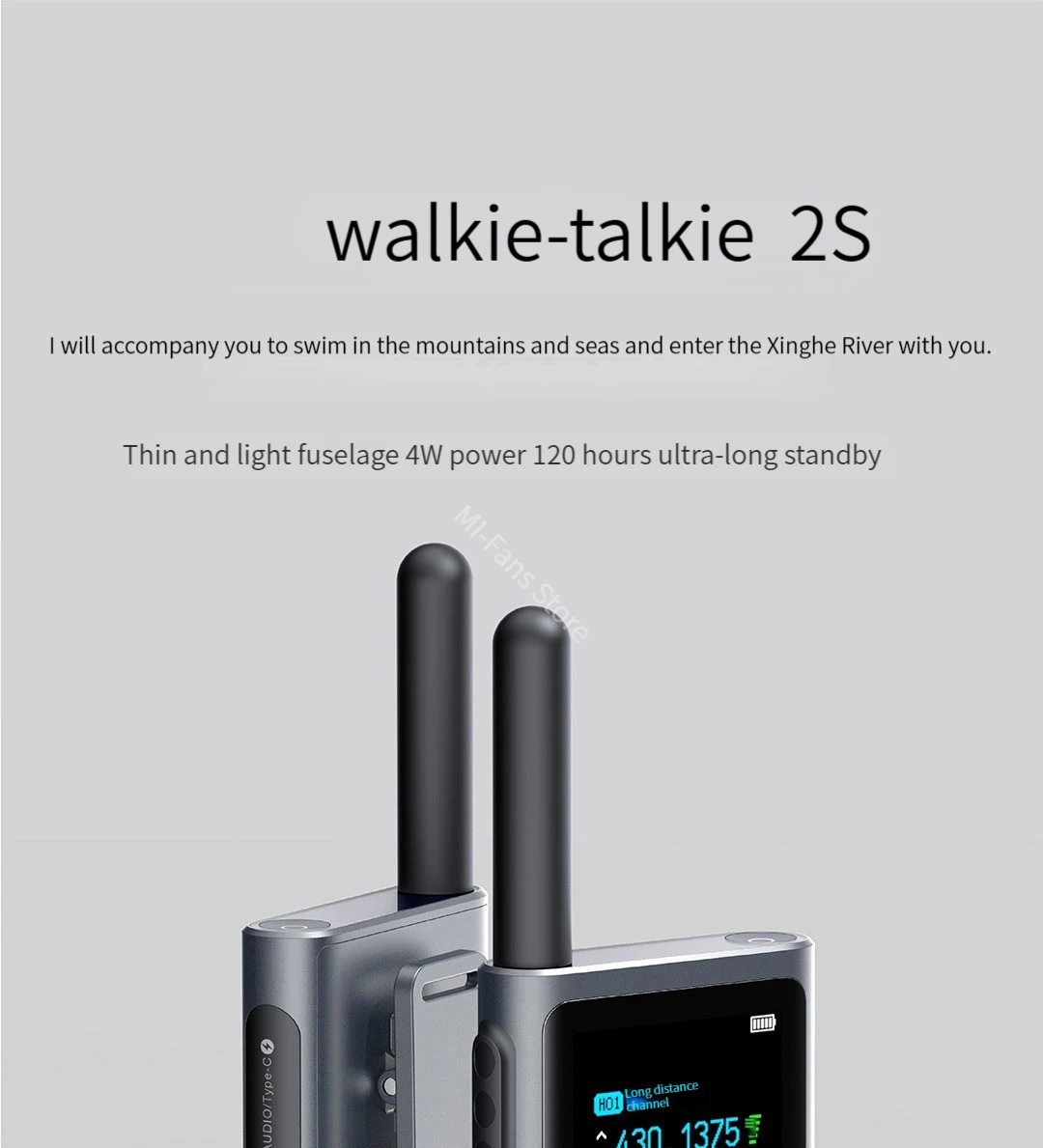 Walkie Talkie MIJIA 2S con Pantalla a Color de 1.77'', Potencia de 4W, 120 Horas de Autonomía, Modo Dual, Distancia de L