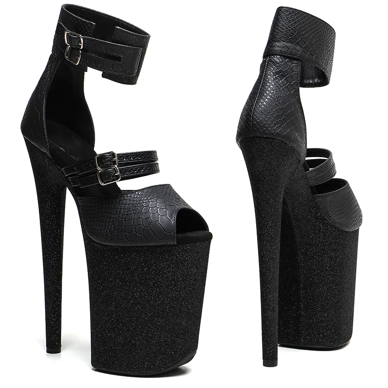Leecabe 23CM / 9inches  Snake Upper  Trend fashion Glitter   Platform High Heels Sandals stripper heel Pole Dance shoes