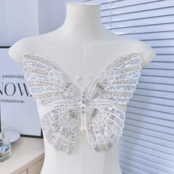 White mesh embroidery beaded butterfly patch dress clothing DIY decorative patch accessories