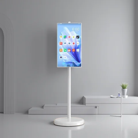 แท็บเล็ตสมาร์ททีวีขนาด 21.5 นิ้ว บนขาตั้งแบบมีล้อ ระบบแอนดรอยด์ 11 แบตเตอรี่ 6000mAh ในตัว หน้าจอหมุนได้ 8-core เคลื่อนย้ายได้สำหรับการถ่ายทอดสดกลางแจ้ง