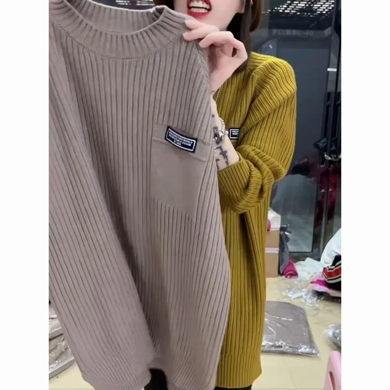 

New Fashionable Sweater Base Shirt for Women Round Neck 2025 Autumn and Winter Long-sleeved Loose Sweater Versatile Top