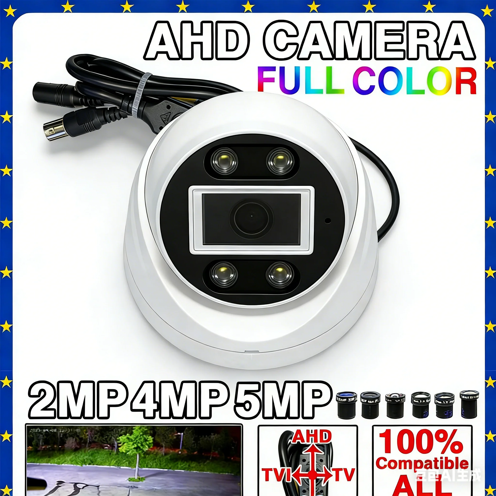 

8МП 5МП 4МП 1080P Ultra HD полноцветная 4-в-1 камера видеонаблюдения (CVBS, TVI, CVI, AHD) купольная, с функцией Plug and Play и автоматическим подсветкой, для использования внутри помещений