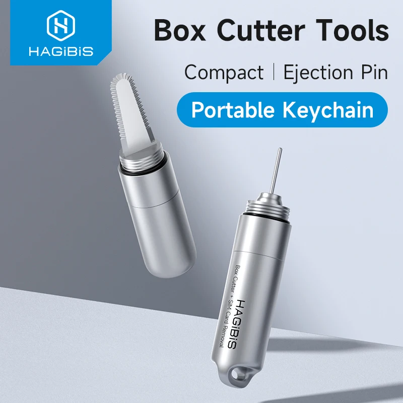 Hagibis Box Cutter SIM Card Tray Removal Tool Eject Pin Portable Keychain Box Opener Reset Tools Package Opener Serrated Blade