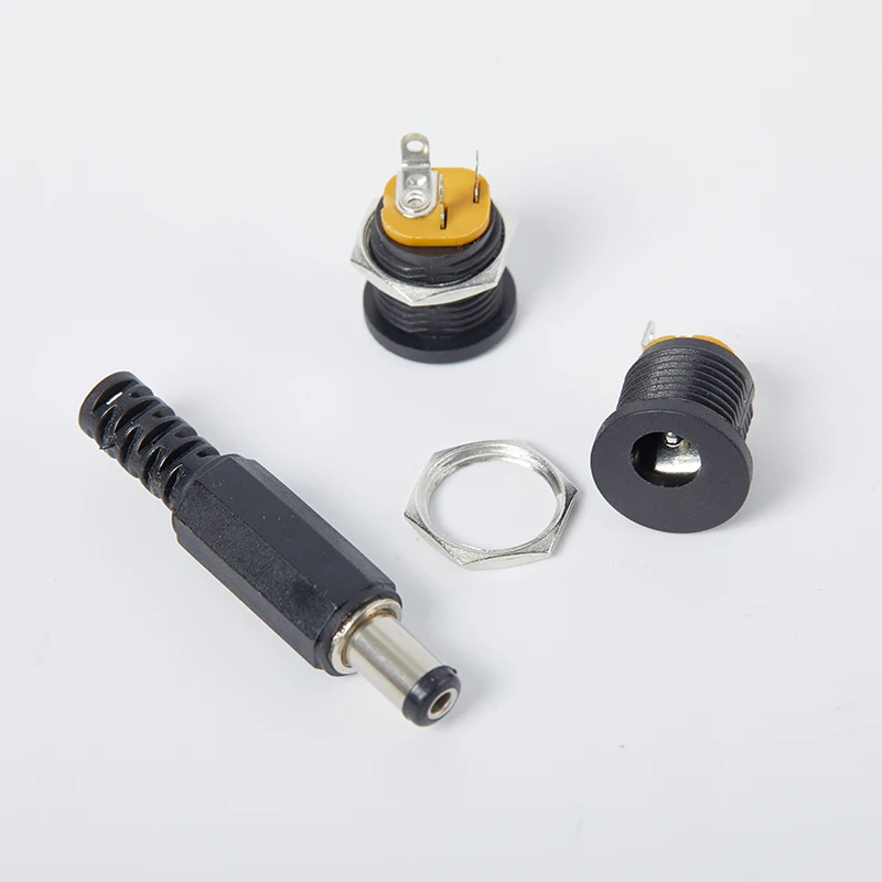 5pcs Male Plugs+5pcs DC022 Socket Female Jack Screw Nut Panel Mount Connector 5.5*2.1mm DC 12V  Black