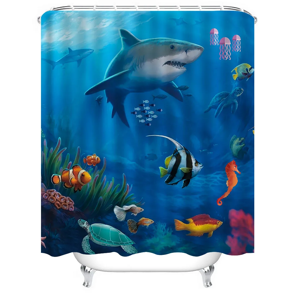 1pc Shark Ocean tenda da doccia divisorio per bagno tenda decorativa lavabile in lavatrice Ocean World Print Window Privacy Curtain