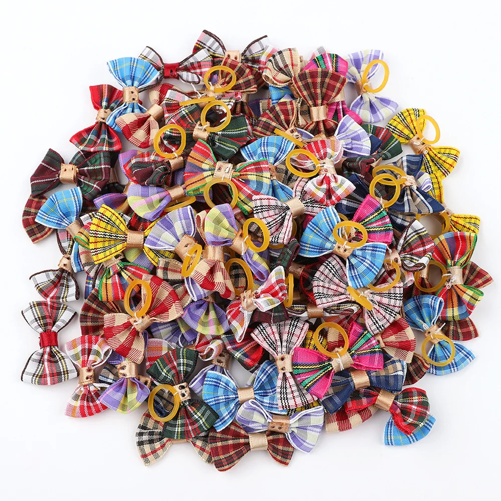 100pcs Pet Accessories Dog Hair bows Fashion Cute Dog Bows Rubber Bands Pet Hair Collar Decoration for Dog Accessories
