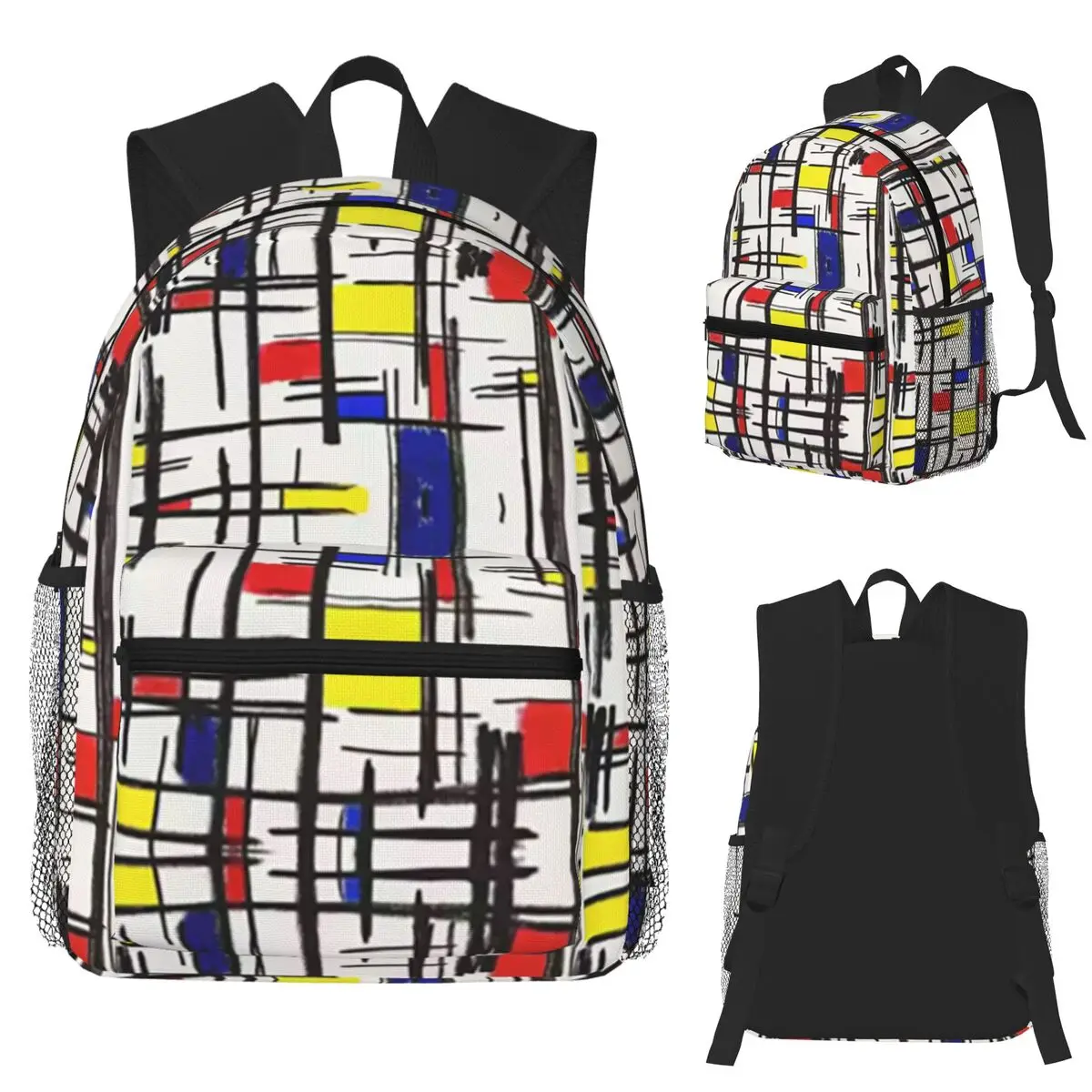 Piet Mondrian Minimalist De Stijl Modern Art Student Backpack School Bag Hiking Travel Daypack Men Women Bookbag Shoulder Bags
