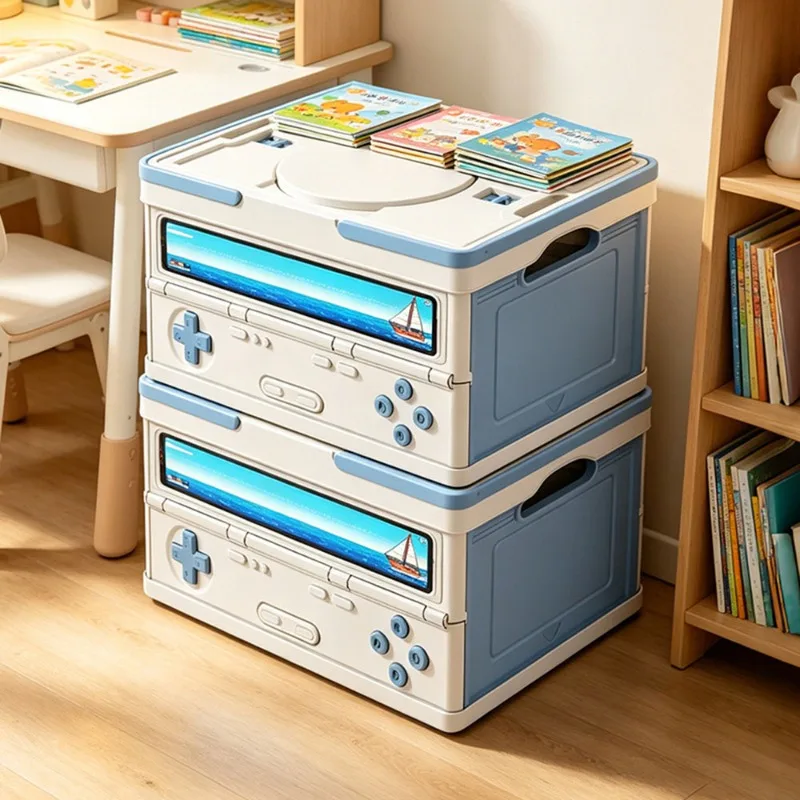 Game Console Folding Storage Box Large Capacity Toy Book Organizer Stackable Kids Bedroom Desktop Sundries Storage Bin Cute Gift