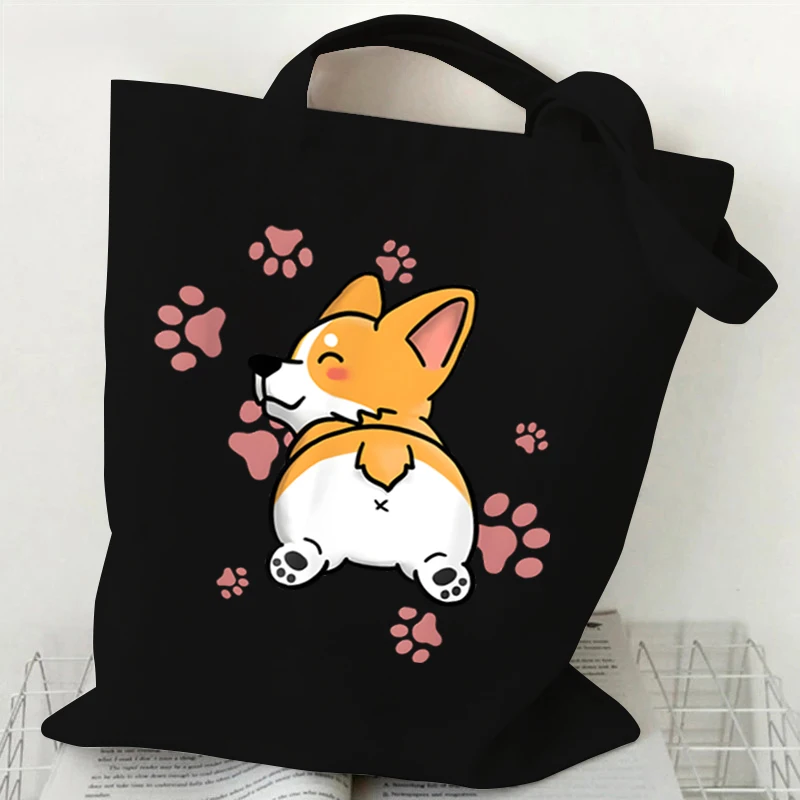 Just A Girl Who Loves Corgis Print Canvas Tote Bag Women Shopping Bag Teen Foldable Large Capacity Corgis Lover Shoulder Handbag