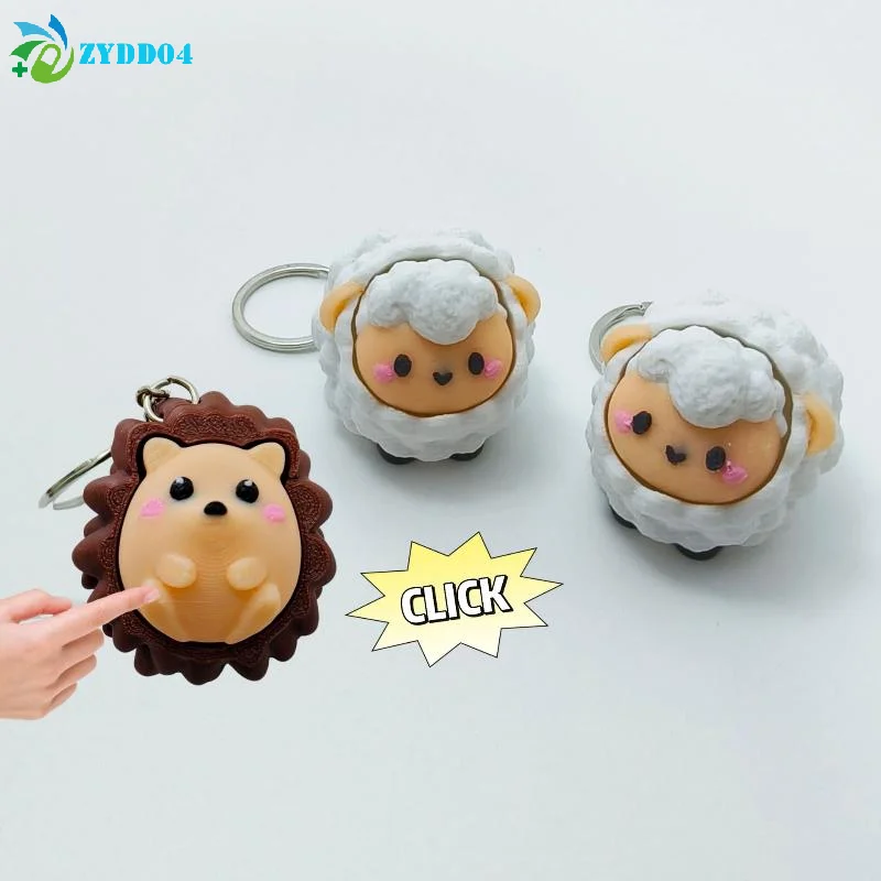 ●1Pcs Cute 3D Printed Animal Fidget Clicker Keychain Perfect For Stress Relief Bag Pendant Little Lamb Keychain Gift