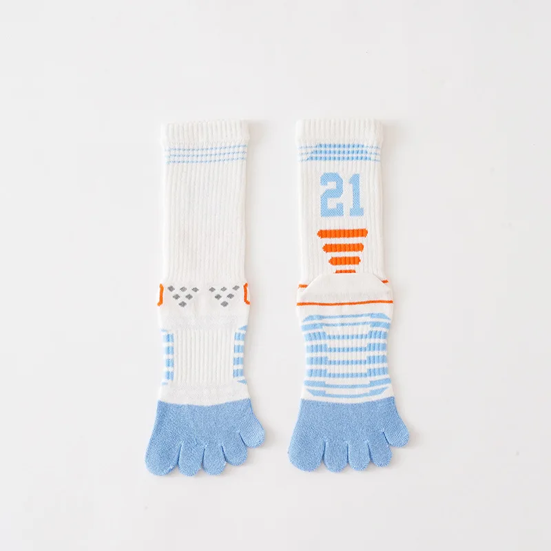 5 Pairs Children Split Toe Calf Socks Sport Leisure Elastic High Tube Pure Cotton Fashion Boys Girls Long 5 Finger Socks Toes