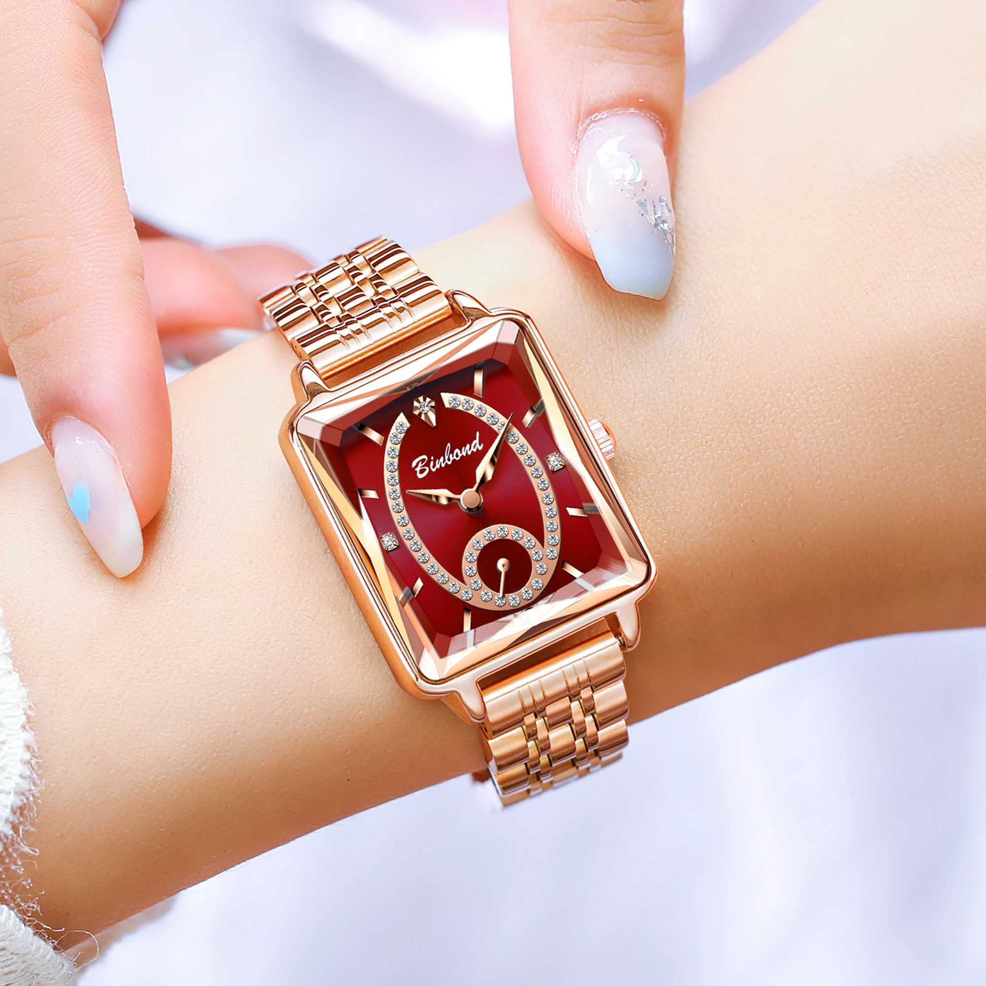 BINBOND Original Women's Watches Diamond Dial Ladies' Wristwatch Luxury Elegant Waterproof Fashion Quartz Watch For Female