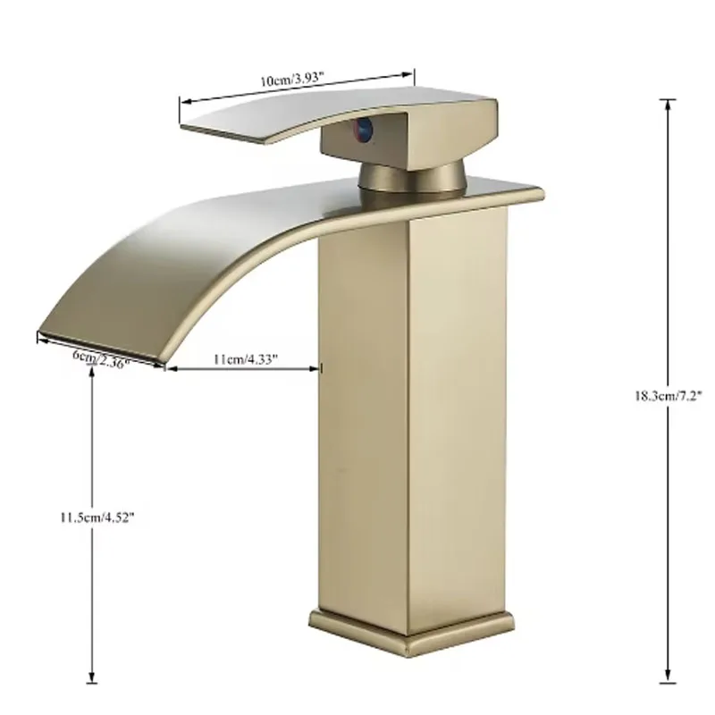 Brushed Golden Basin Faucets Elegant Waterfall Bathroom Sink Faucet Single Lever Hole Deck Mount Mixer Taps - view 6
