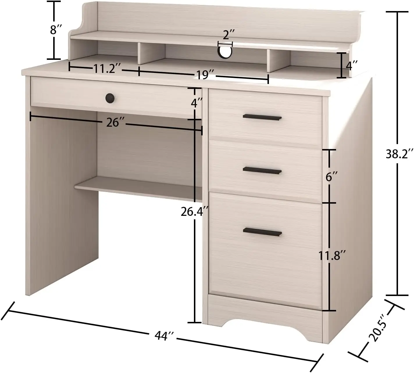 Mesa do computador com gavetas e Hutch, Farmhouse mesas Home Office, gavetas de armazenamento e sob a prateleira, PC Laptop Workstation