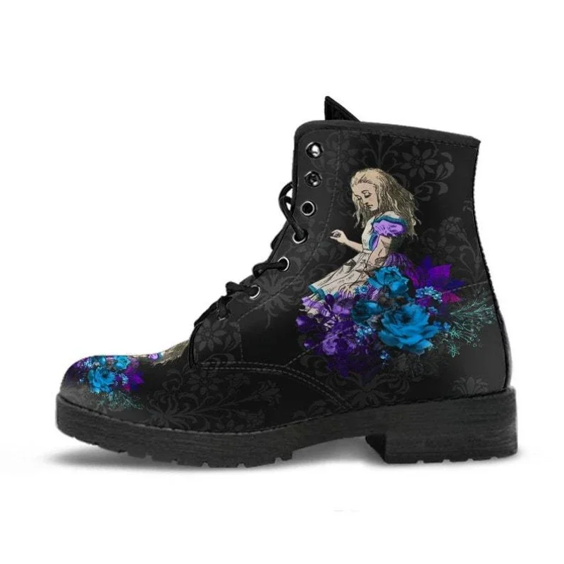 2024 Skull Flower Print High-Top Sneakers Women Boot Autumn Winter Fashion Woman Ankle Boots Adult Botas Mujer Plus Size 43 Goth