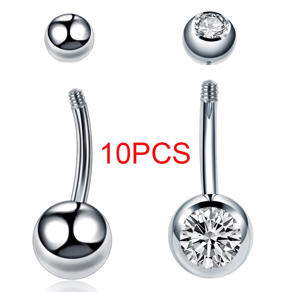 10Pcs Stainless Steel Belly Button Rings Piercing Navel 6mm Short Bar Goth Ombligo Nombril Pirsing Belly Piercings Jewelry 14G