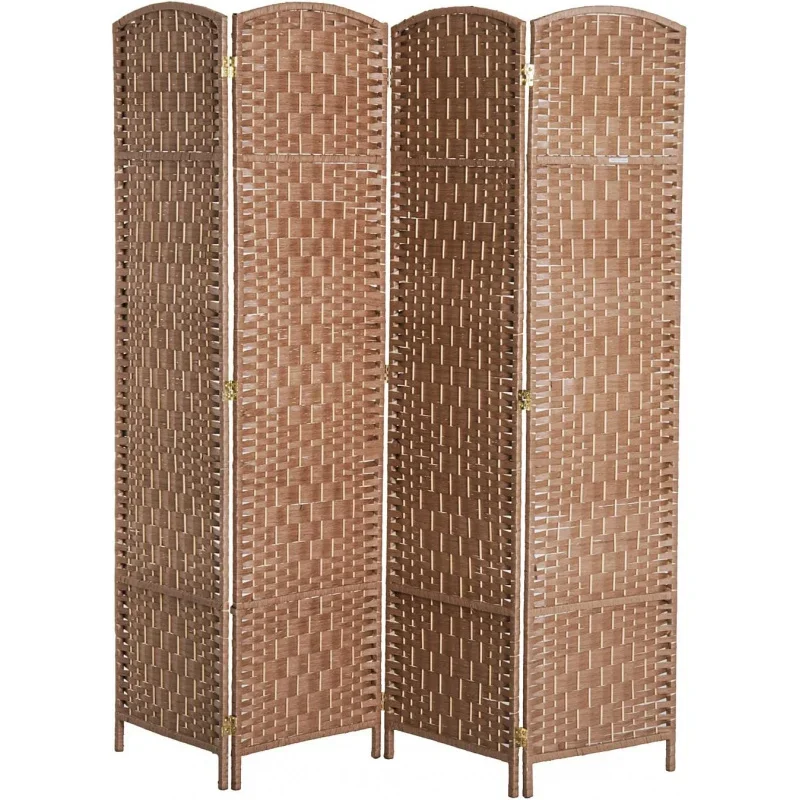 Room Divider 4 Panels Folding Privacy Screen 6FT Tall Portable Wicker Weave Partition Wall Divider Bedroom Home Office, Natu