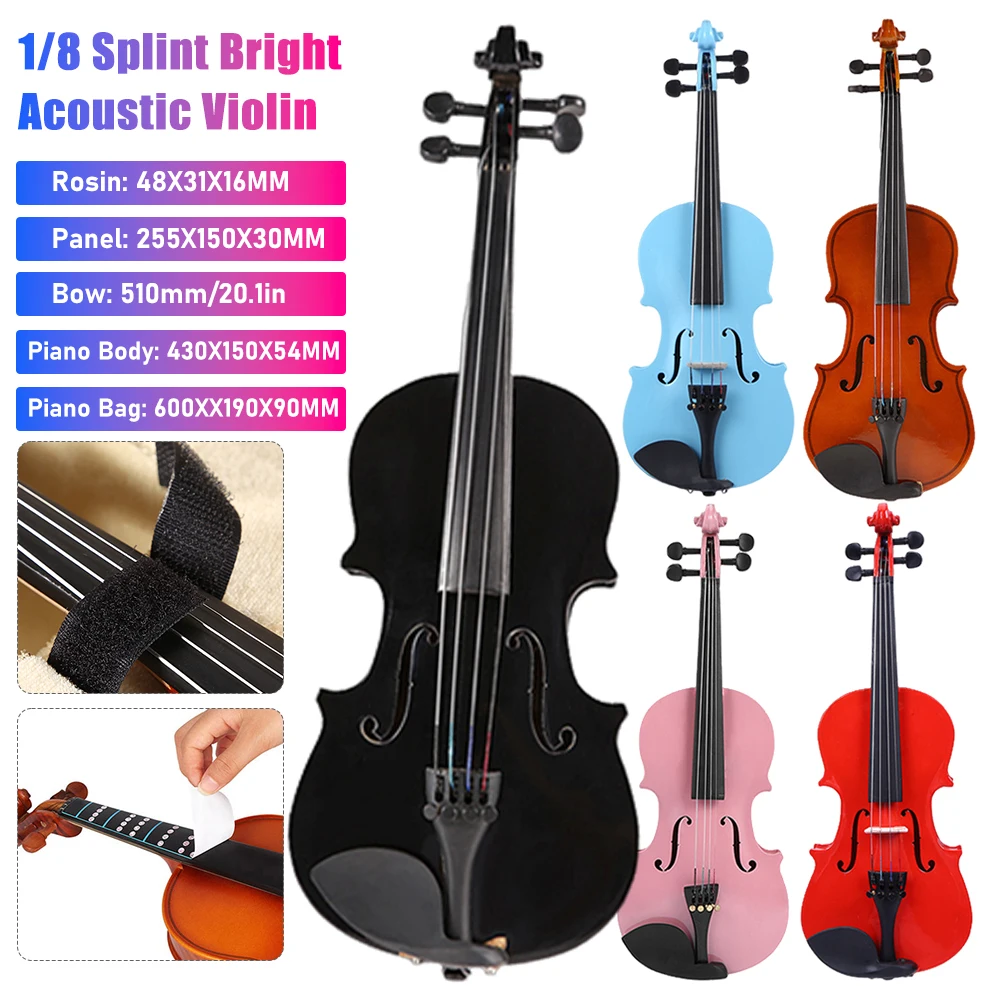 1/8 Splint Acoustic Violin Bright light Splint Acoustic Fiddle Musical Instruments Exercise Tool With Rosin Case Bow Muffler Kit