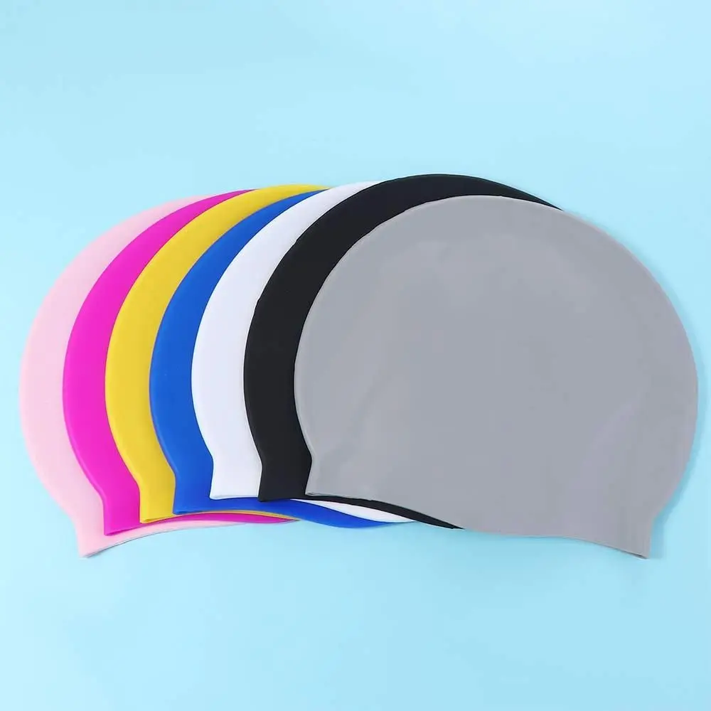 Gorro de natación elástico de silicona impermeable para hombres, mujeres, niños, adultos, gorros de piscina de pelo largo, protección de orejas,