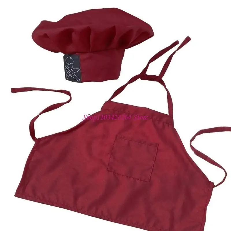 

Baby Cook Theme Clothing Neworns Photography Props Cook Hat Photoshoots Set Ftbit Set Unisex Solid Arpron & Matching Hat