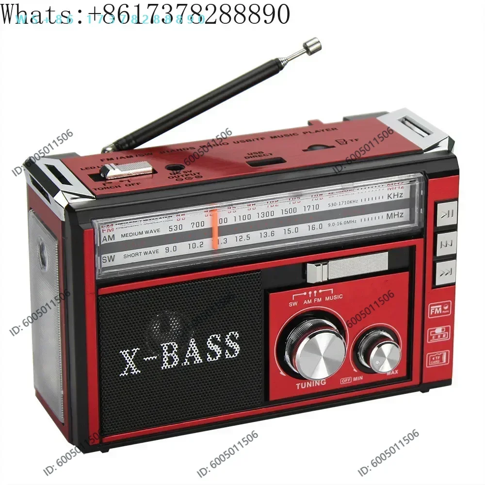 Portable FM/AM/SW 3-band radio TF card U disk MP3 player LED lighting lamp strong light flashlight emergency power supply USB SV