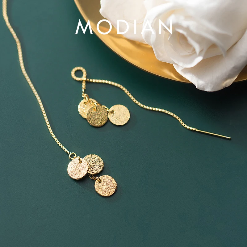 

Modian New Arrive 925 Sterling Sliver Gold Color Geometric Line Sequins Drop Dangle Earring for Women Fine Jewelry Girl Gift