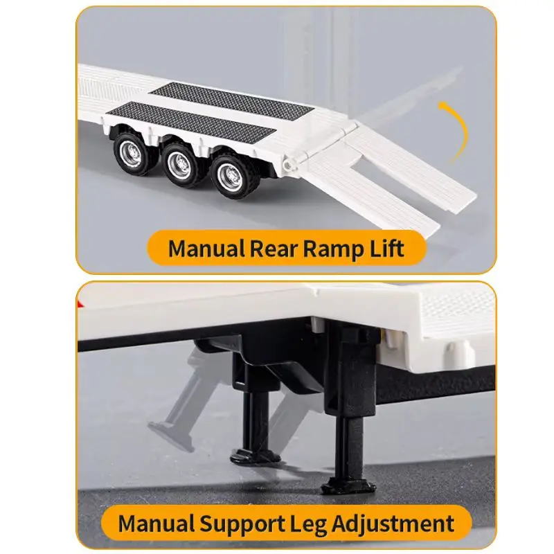 Huina 1/64 Scale 2.4G 12‑CH Alloy RC Flatbed Trailer Remote Control Desktop Engineering Truck Model for Hobby Collectors & Boys