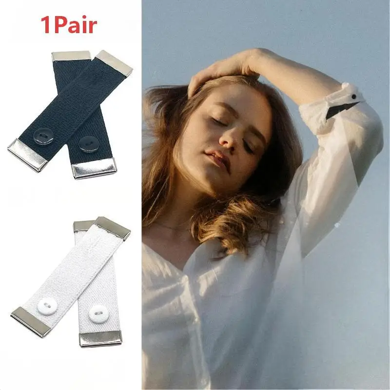 1Pair Fashion Simple Shirt Cuff Extender Elastic Sleeve Holder Unisex Cufflinks Arm Cuffs Bands Extension Button Accessories